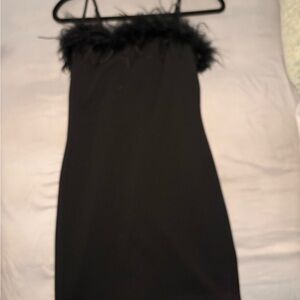 Black Dress with Feather Trim